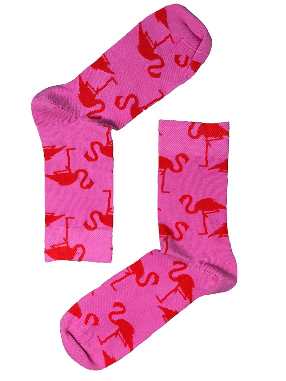 Women Socks Pink Flamingos Sock Cotton Socks Crazy Socks Etsy