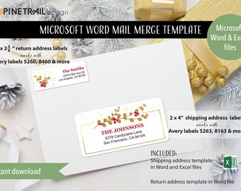 Microsoft Word Template for Address labels. Mail Merge Contacts. INSTANT DOWNLOAD. Editable and Printable.