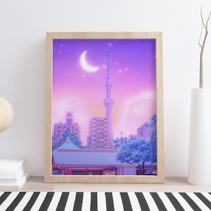 Cotton Candy Tokyo Tower - Japanese Cyberpunk Art Poster: Explore the Futuristic Fusion of Anime, Vaporwave, and Cyberpunk Aesthetics!