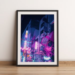 Osaka Night Street - Japanese Cyberpunk Art Poster: Explore the Futuristic Fusion of Anime, Vaporwave, and Cyberpunk Aesthetics!