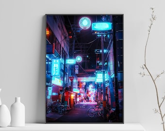 Cyberpunk Wall Art - Neo Osaka, Neon futuristic Street - Japan Poster