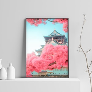 Osaka LoFi Castle - Japanese Cyberpunk Art Poster: Explore the Futuristic Fusion of Anime, Vaporwave, and Cyberpunk Aesthetics!