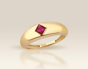 Princess cut Birth stone Ring, Ruby Gold Ring, Gold Rings for Women 14K Solid Gold, Gold Ring, Square cut Red Gemstone Ring, Solid Gold Ring