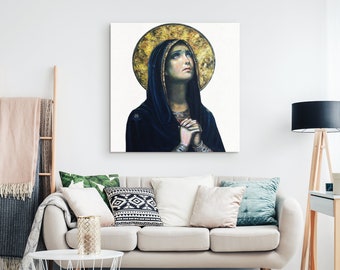 Virgin Mary Our Lady of Sorrows Canvas Art, Catholic Wall Decor, Religious Canvas Art, Blessed Virgin Mary Canvas