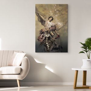 The Golden Saint Michael Canvas Art, St. Michael the Archangel, Catholic Home Decor, Christian Print