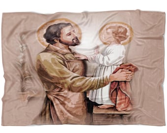 St. Joseph and the Child Jesus Fleece Blanket, Cozy Blanket, Prayer, Christian Gift, Catholic Gift, First Communion, Baptism