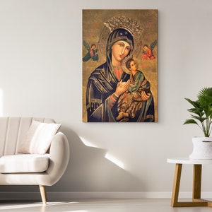 Our Mother of Perpetual Help Canvas Art, Virgin Mary Painting, Blessed Mary Home Decor, Catholic Saint Canvas Art