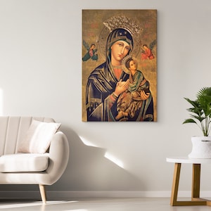 Our Mother of Perpetual Help Canvas Art, Virgin Mary Painting, Blessed Mary Home Decor, Catholic Saint Canvas Art