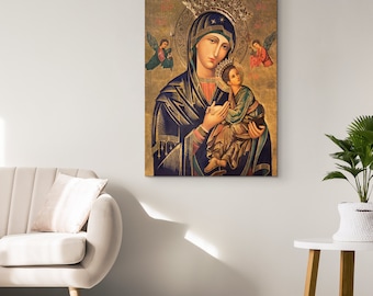Our Mother of Perpetual Help Canvas Art, Virgin Mary Painting, Blessed Mary Home Decor, Catholic Saint Canvas Art