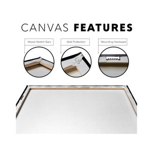 May include: A close-up of a canvas print with a wooden frame. The frame has a protective wall bumper and a sawtooth hanger for easy hanging. The canvas is stretched tightly over the frame.