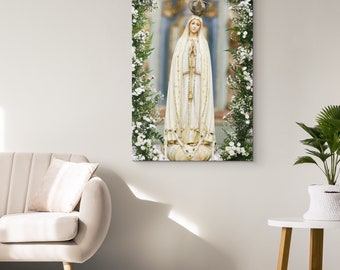 Our Lady of Fatima Canvas Wrap, Catholic Saint Wall Art, Religous Art, Christiain Home Decor