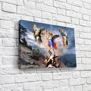 Archangels Michael, Gabriel and Raphael Defeat the demons Canvas Wrap