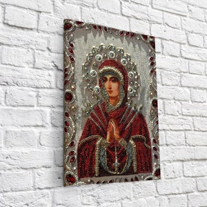 Orthodox Icon of the Virgin Mary (Red) *These are NOT actual beeds*