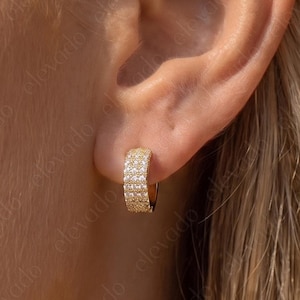 Triple Paved Hoop Earrings • paved hoop earrings • gold hoop earrings • huggie hoop earrings • huggie hoops • minimalist earrings