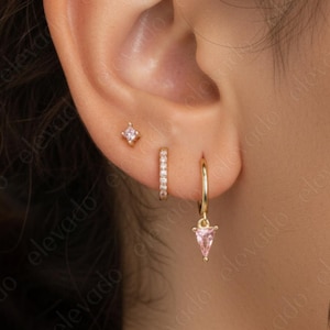Pink Tourmaline Huggie Hoop Earring Set: Sterling Silver Jewelry