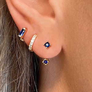 Sapphire Ear Jackets • front back earrings • dainty ear jacket • gold earrings • ear jacket earrings - minimal earring • cz ear jacket