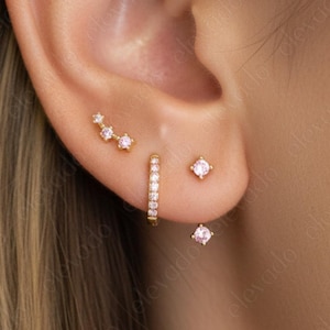 Set di orecchini con tormalina rosa • Argento sterling placcato oro 18k