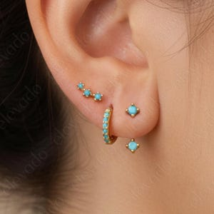 Turquoise Everyday Ear Stack Set • gift for her • bridesmaid gift • mothers day gift • gold hoop earrings • minimalist earrings • elevado