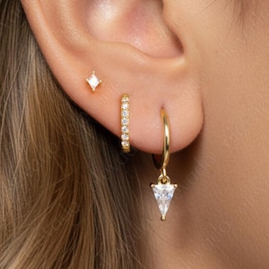Diamond Huggie Hoop Earring Set: Sterling Silver, Handmade