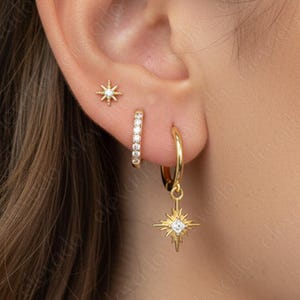 Starburst Huggie Hoop Earrings Set • Sterling Silver