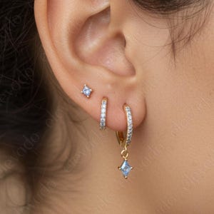 Aquamarin Diamantschliff Sterlingsilber Creolen Set