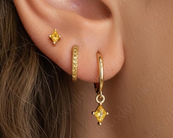 Topaz Huggie Hoop Gift Set: Handmade Sterling Silver Earrings