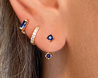 Sapphire Ear Jackets • front back earrings • dainty ear jacket • gold earrings • ear jacket earrings - minimal earring • cz ear jacket