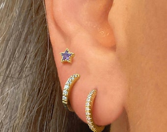 Curved Earrings 18G Cartilage Piercing Tragus Earring Amethyst Wrap Crawler Baguette Amethyst Helix Piercing