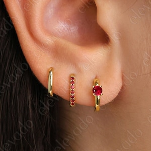 Dainty Ruby Charm Hoop Earrings Gift Set • Huggie Hoop Earrings • earring set • gift ready • gift for her • christmas gift set