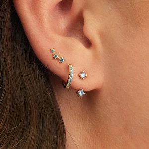 Aquamarine Ear Jacket Stud Earring Gift Set • earring stack • personalized jewelry • minimalist earrings • march birthstone earrings