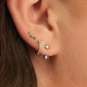 Aquamarine Birthstone Personalized Earring Gift Stack Set • gift for her • bridesmaid gift • gift for mom • gold hoops • minimalist earring