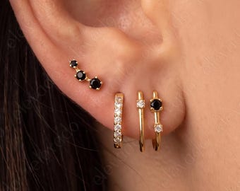 Black Onyx Double Hoop Earring Gift Set • sapphire jewelry • gift ready • gift for her • gift for mom • christmas gift • gift set
