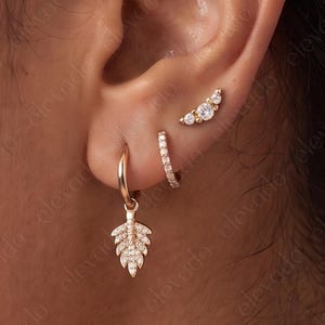 Gold Plated Leaf Charm Hoop Earring Gift Set • Sterling Silver