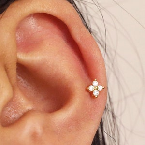 18G/16G Labret Knorpel Blume Ohrstecker • 925 Sterling Silber • Tragus • Flacher Ohrring • Helix • Conch Ohrring • Knorpel