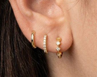 Sterling Silver Bezel Huggie Hoop Earring Set • Gift Ready