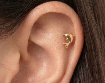 Dolphin Labret Stud • 18G/16G Internally Threaded Sterling Silver Earring
