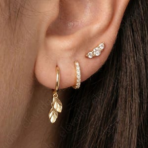 Sterling Silver Leaf Charm Hoop Earring Set • Gift Ready