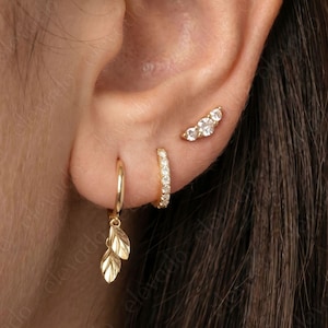 Vergulde bladbedel oorbel cadeauset • Sterlingzilver