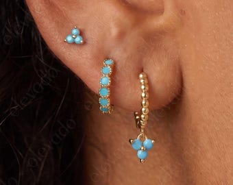 Turquoise Flower Sterling Silver Earring Set • Hypoallergenic Jewelry