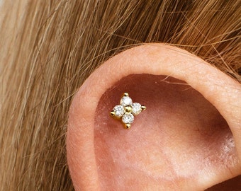 20G Flower Cartilage Gold Stud Earrings • conch earrings • tiny stud earrings •  cartilage stud • helix stud • tragus studs • screw back