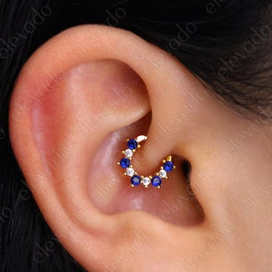 Sapphire x Diamond Daith Hoop Earring • Nose Ring • Hoop Earring • 16G/18G/20G Clicker Hoops • Septum Cartilage Hoops • Helix Hoops