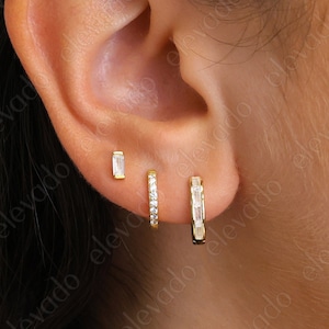 Paved Diamond Baguette Huggie Hoop Gift Set • Inlay Baguette Hoop Earrings • diamond earring set • gift ready • gift for her • gift for mom