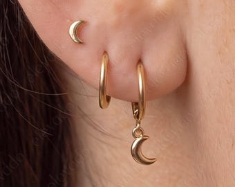 Moon Hoop Earrings Gift Set • Huggie Hoop Earrings • earring set • gift ready • gift for her • gift for mom • gift set