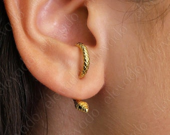 Aretes con forma de serpiente en la parte delantera y trasera • chaqueta con orejas de serpiente • aretes únicos • joyería de serpiente • aretes de serpiente • joyería elevada