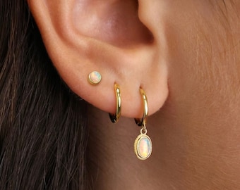 White Opal x CZ Hoop Earring Gift Set • stud earrings • hoop earrings • earring set • gift ready • gift for her • opal earrings • gift set