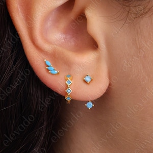 Juego de regalo de aretes con bisel turquesa para uso diario • Joyas de aretes turquesa • Listo para regalar • Regalo para ella • Joyas minimalistas • Juego de regalo