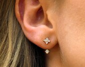 Ear Jacket Sun Star Flower Ear Jacket front and back earring silver ear climber ear crawler gold ear climber ear cuffs