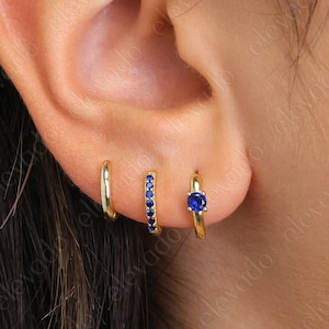 Dainty Sapphire Charm Hoop Earrings Gift Set • Huggie Hoop Earrings • earring set • gift ready • gift for her • christmas gift set