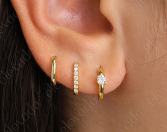 Dainty 18k Gold Plated Hoop Earring Set • Sterling Silver Huggies