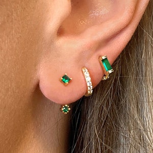 Emerald Ear Jackets • front back earrings • dainty ear jacket • gold earrings • ear jacket earrings - minimal earring • cz ear jacket